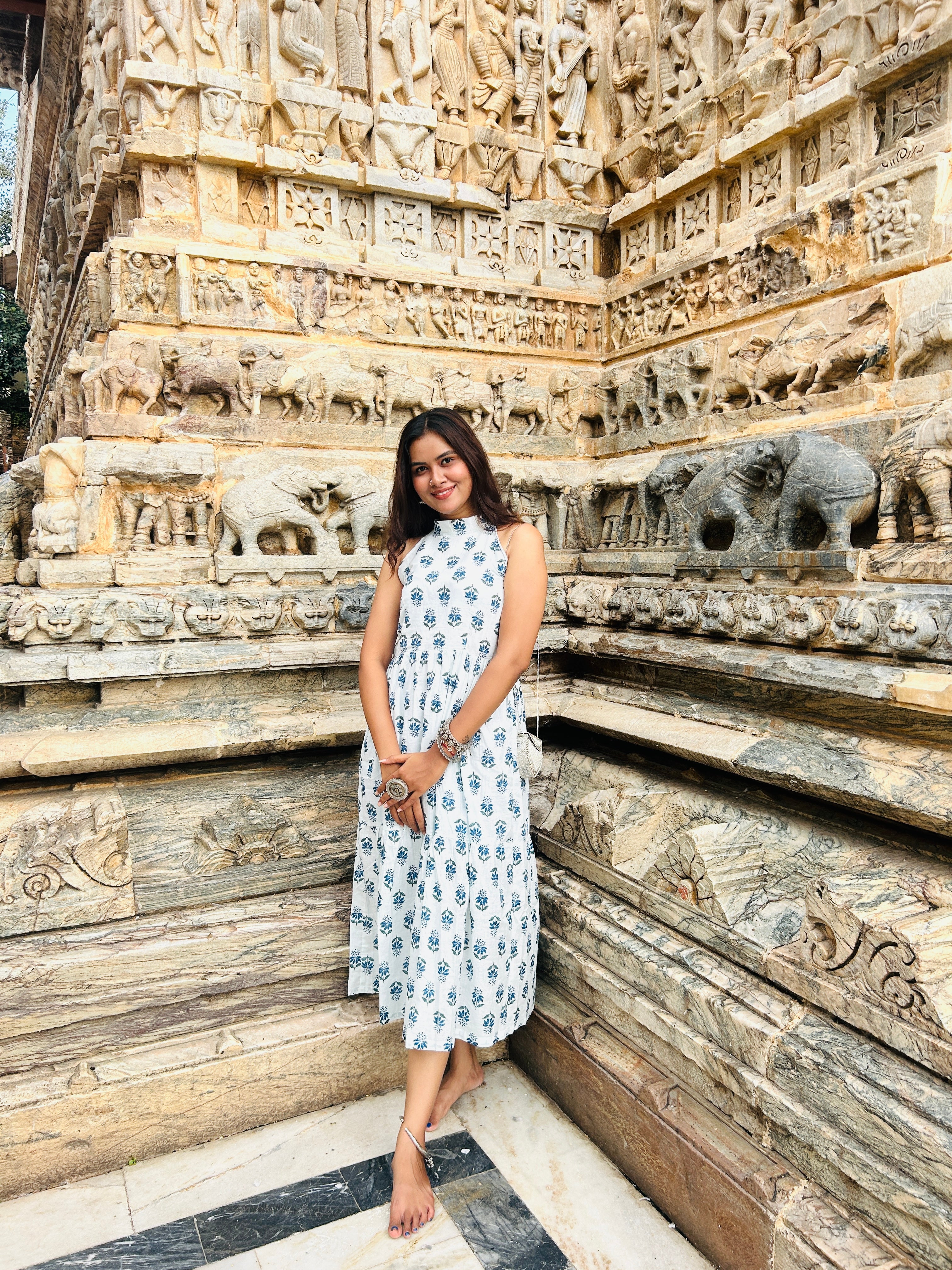 BLUE BUTTA BLOCK PRINT DRESS