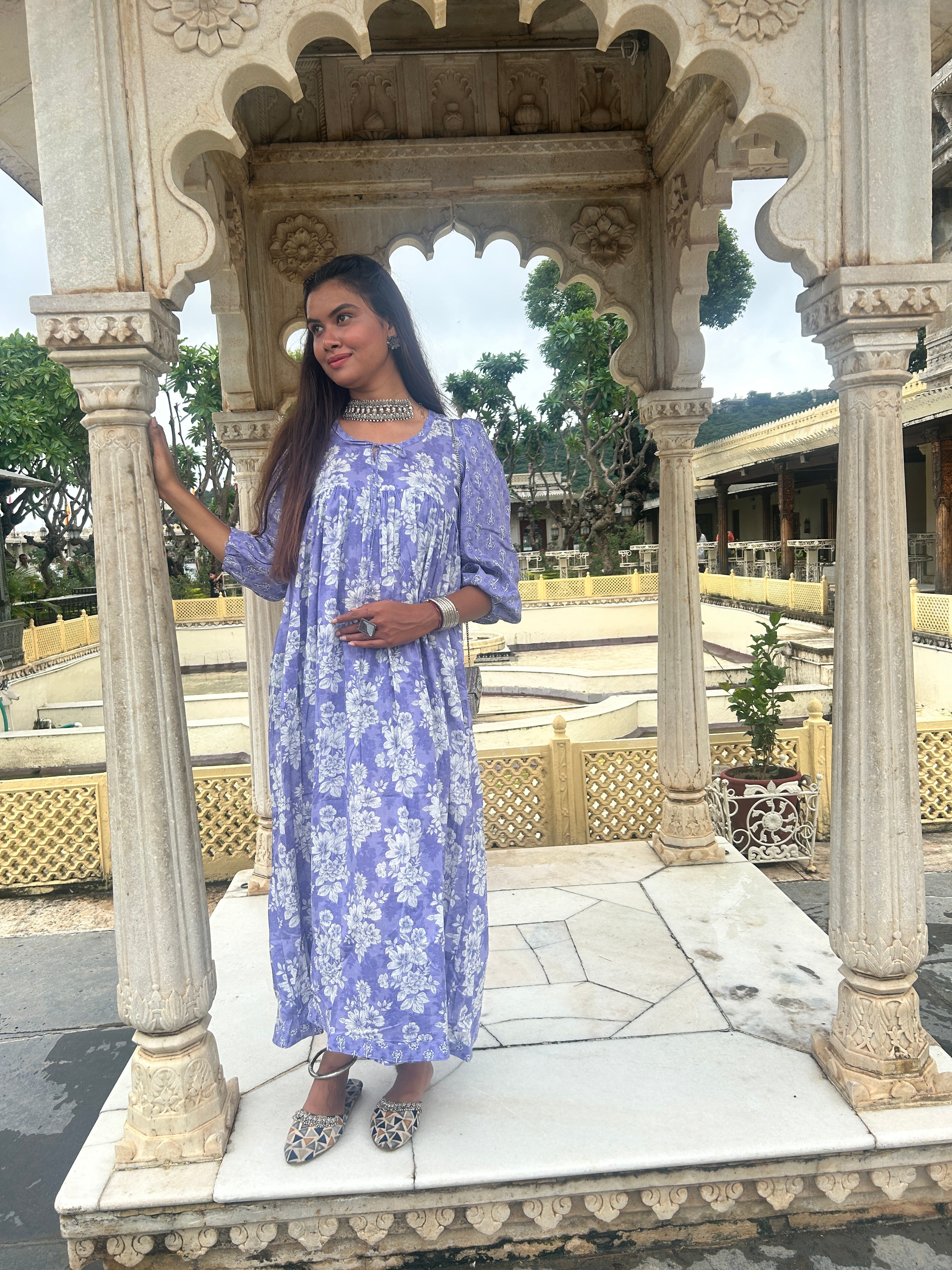 PURPLE DRESS WITH BUTTI AND JAAL PRINTS