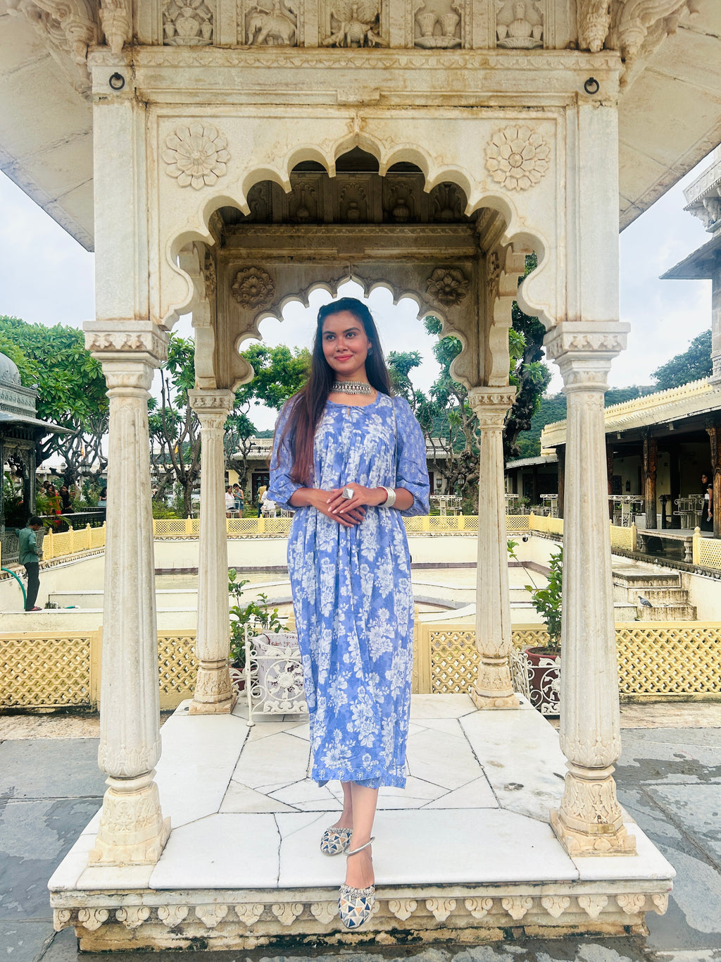PURPLE DRESS WITH BUTTI AND JAAL PRINTS