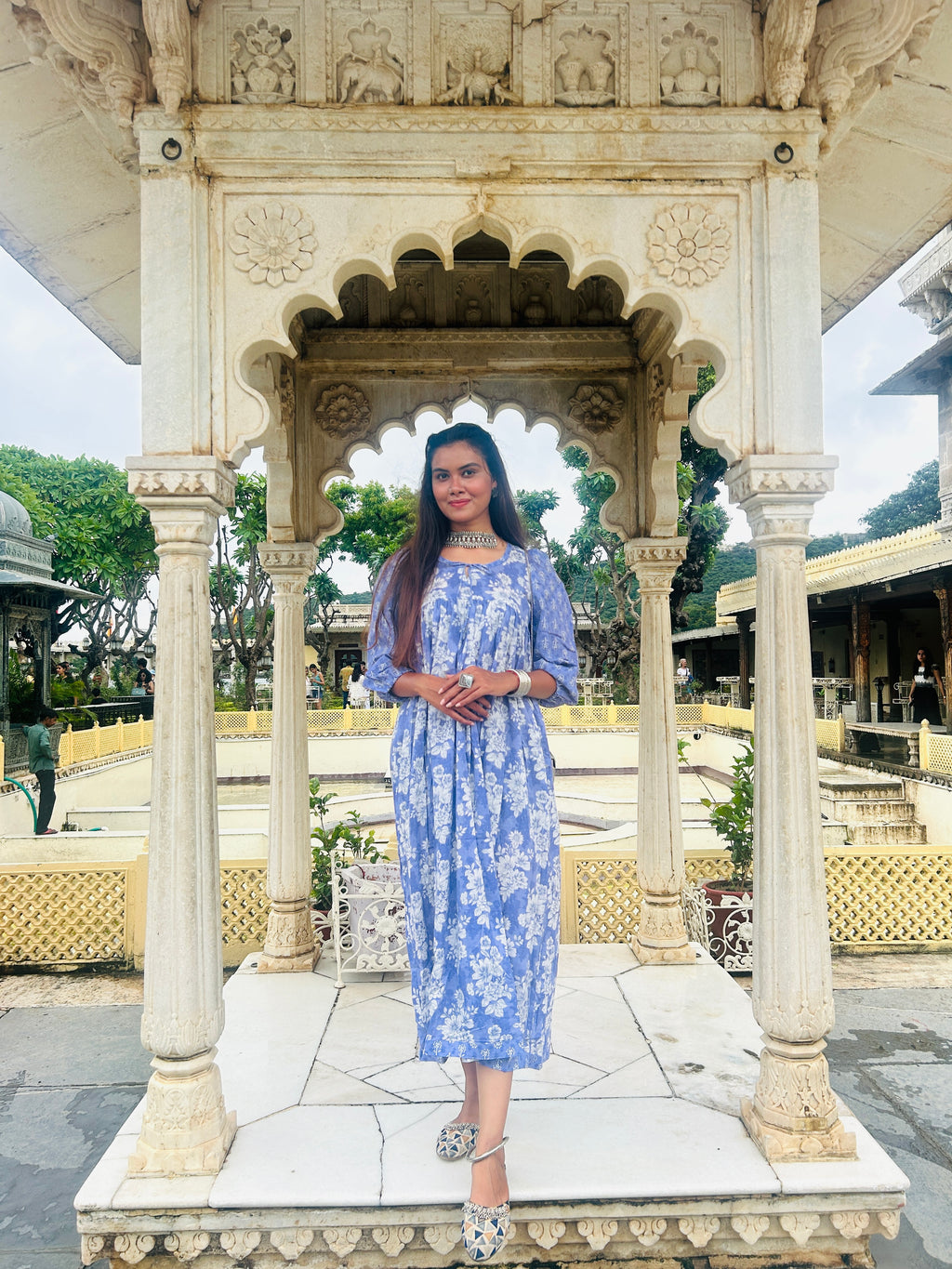 PURPLE DRESS WITH BUTTI AND JAAL PRINTS