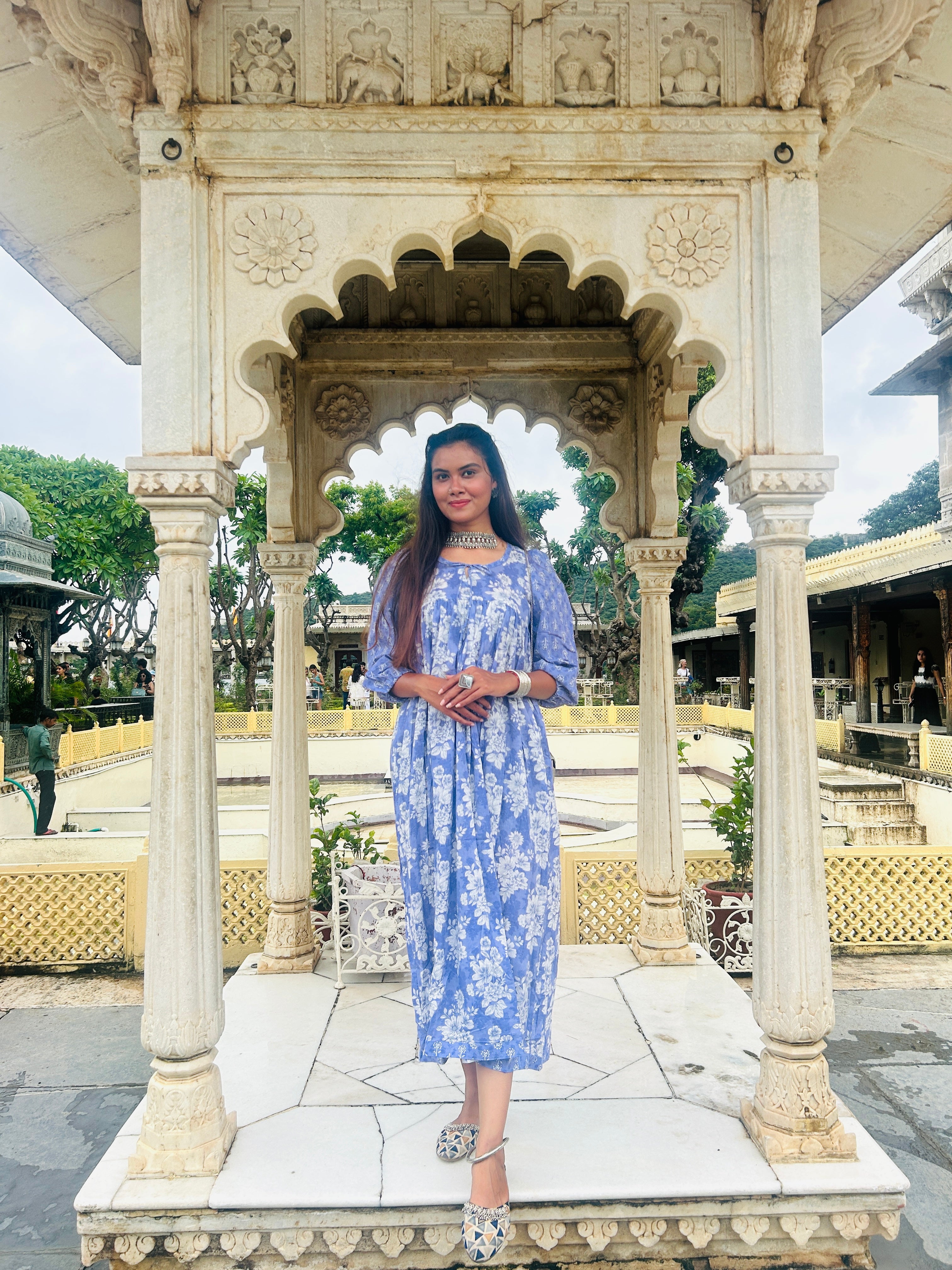 PURPLE DRESS WITH BUTTI AND JAAL PRINTS