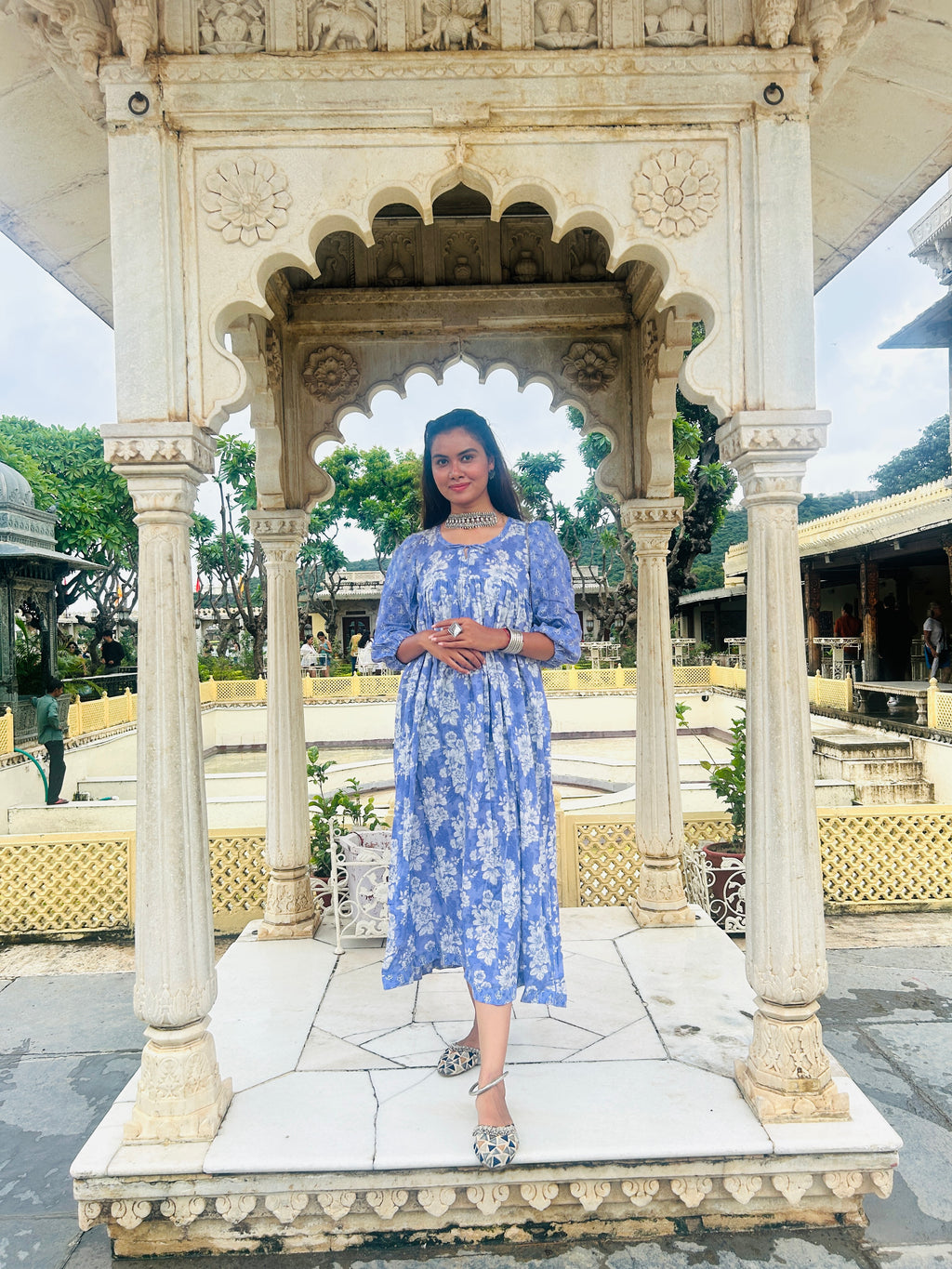 PURPLE DRESS WITH BUTTI AND JAAL PRINTS