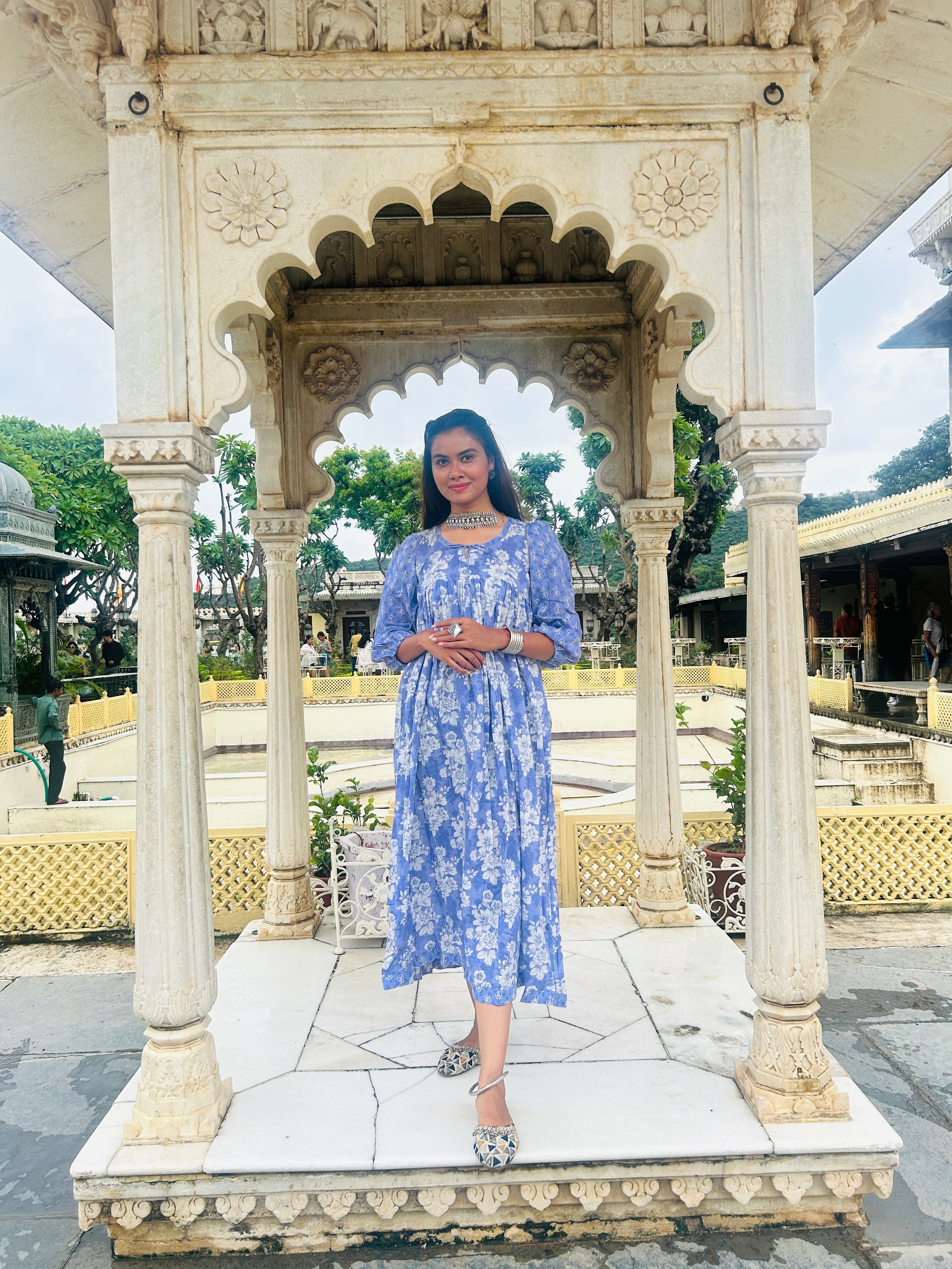 PURPLE DRESS WITH BUTTI AND JAAL PRINTS