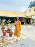 MUSTARD AND RED BUTTA BLOCK PRINT DRESS