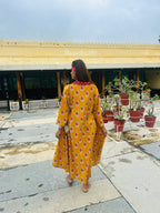 MUSTARD AND RED BUTTA BLOCK PRINT DRESS