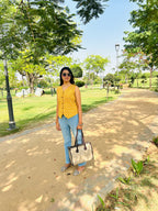 Yellow Hand Block Print Sleeveless Top