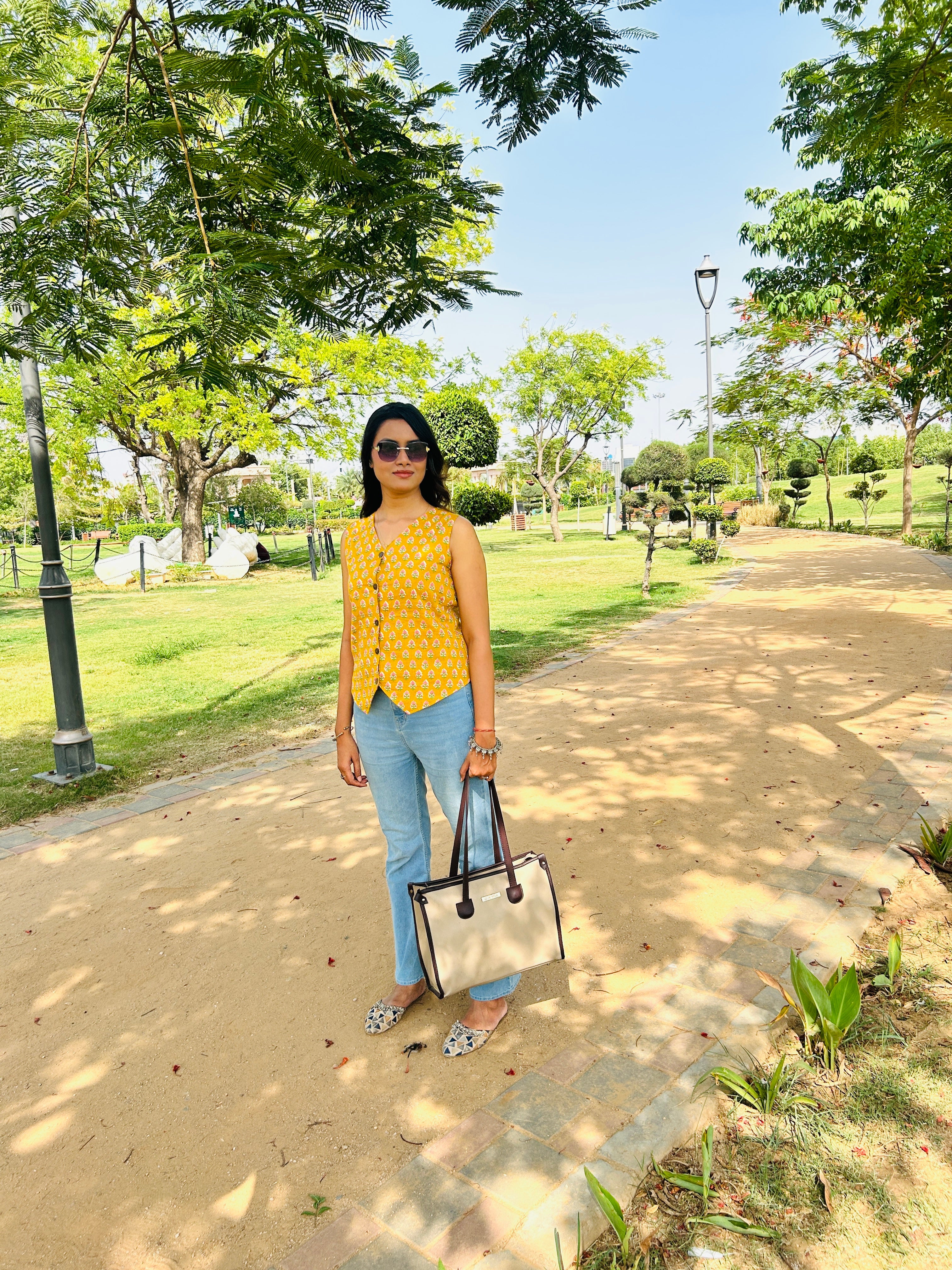 Yellow Hand Block Print Sleeveless Top