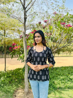 Black butti block print short kurti