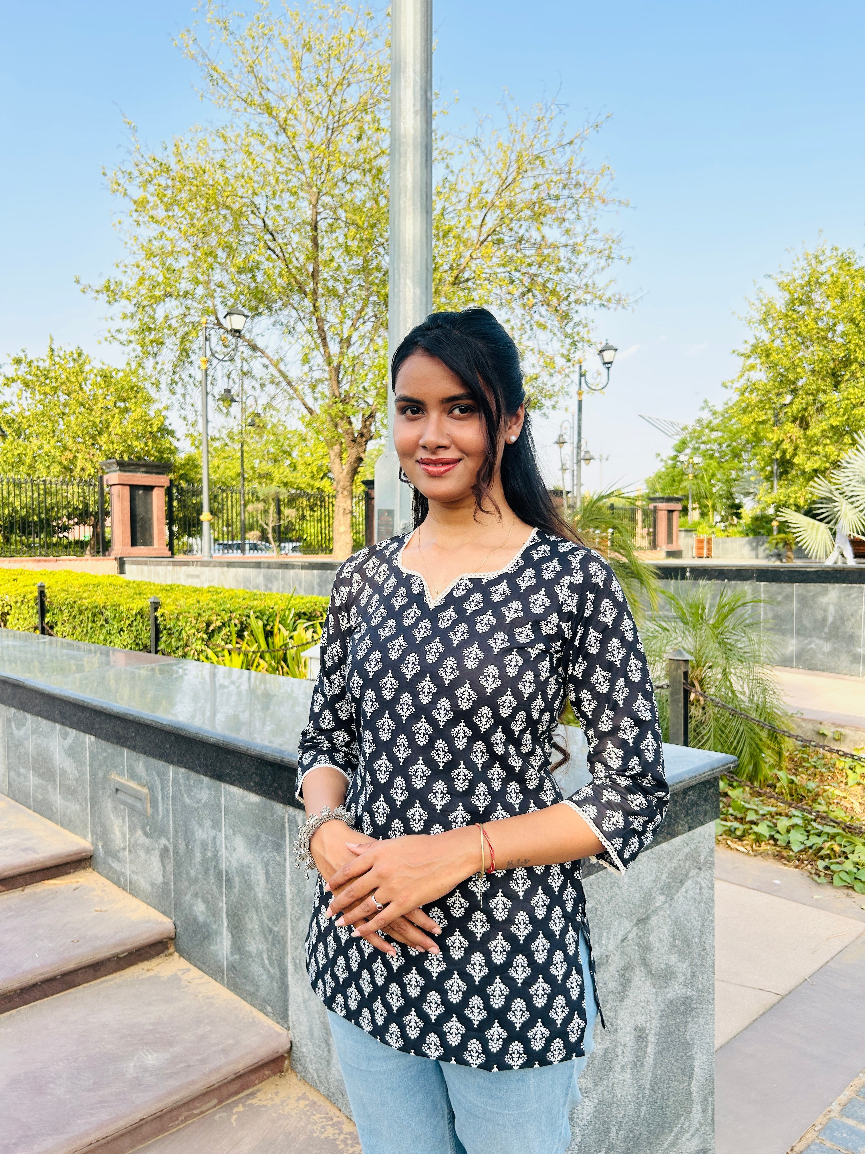 Black printed short kurti