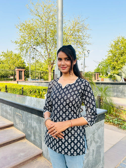 Black printed short kurti
