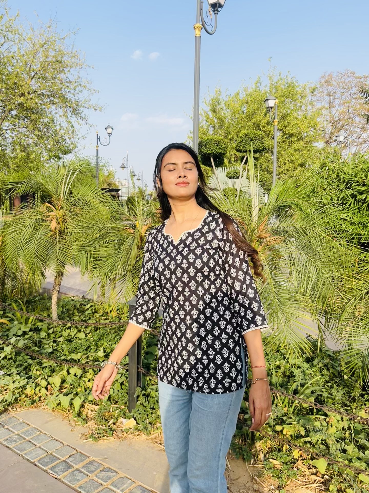 Black printed short kurti