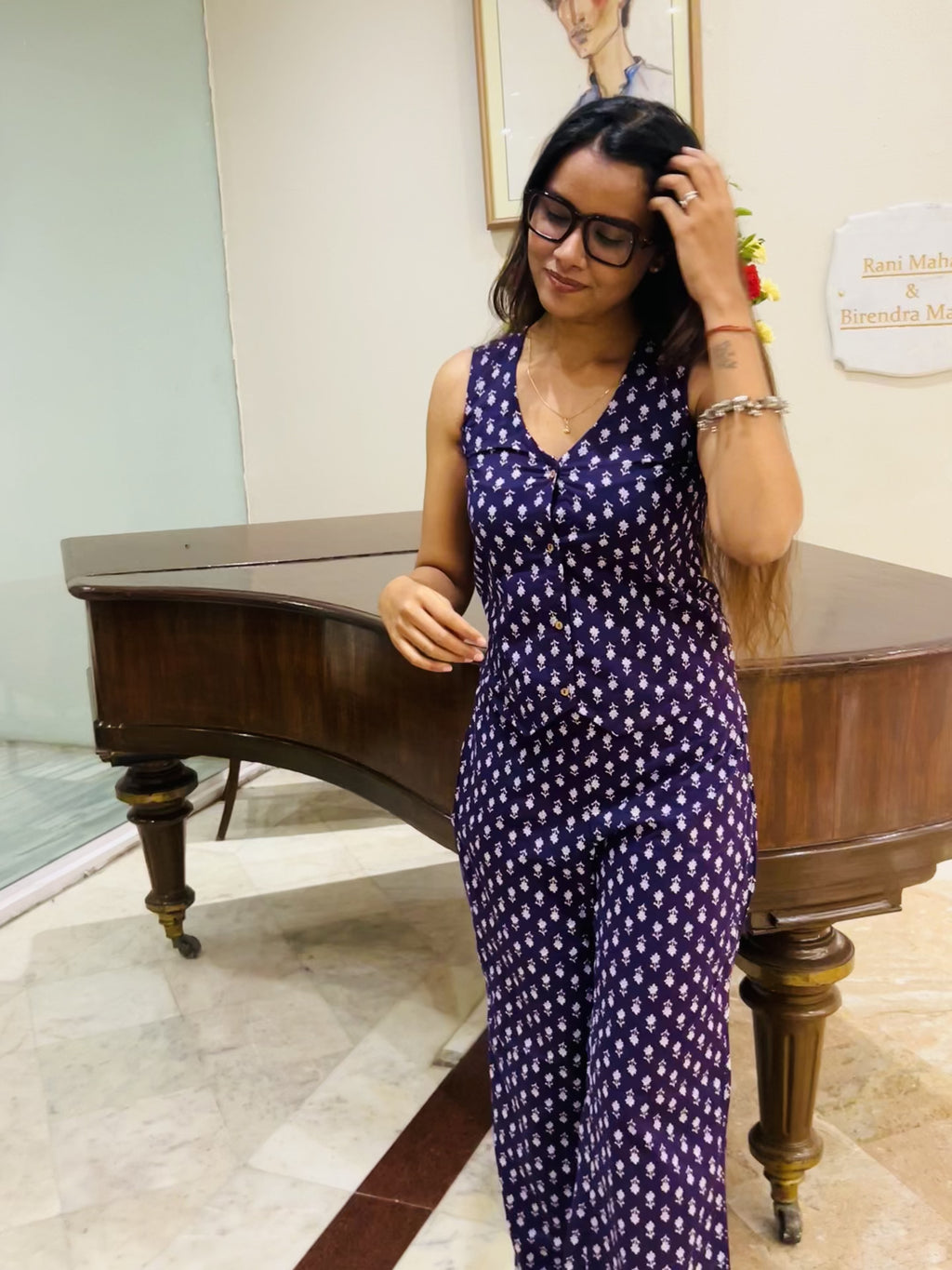 Purple Butti Printed Sleeveless Co-Ord Set for Women